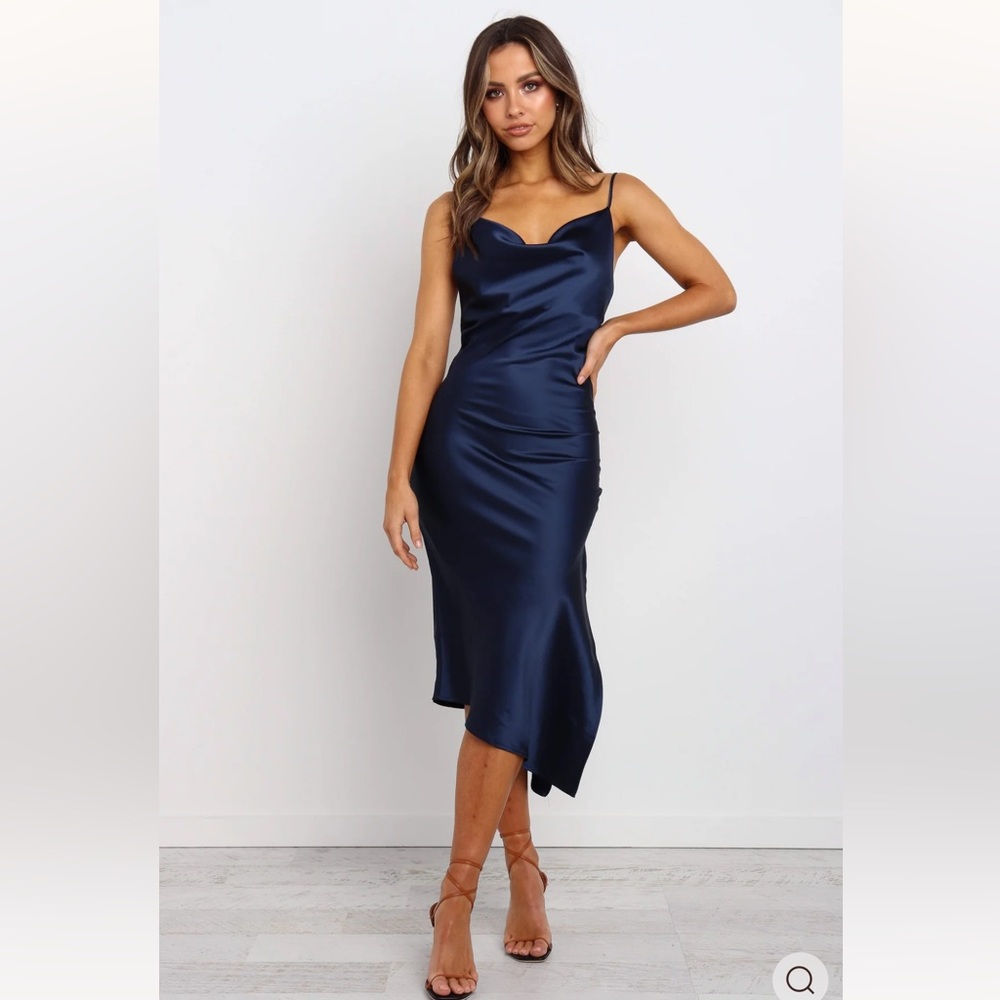 Petal & Pup Navy Satin Cowl Neck Slip Dress